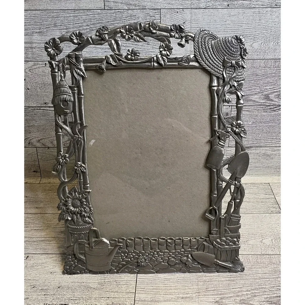 Garden Gardener Silver Tone Photo Frame Holds 4